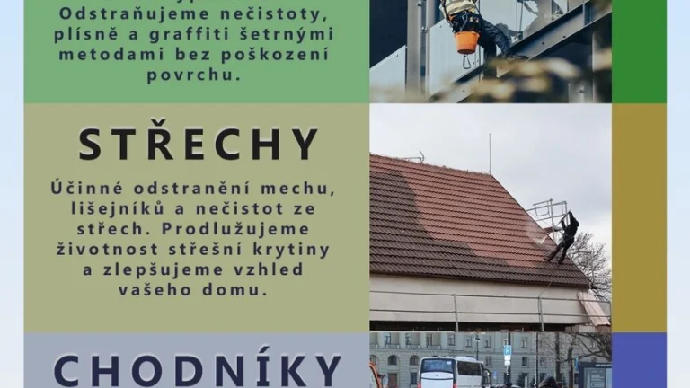 Čištění a malování fasad, střech a chodníku