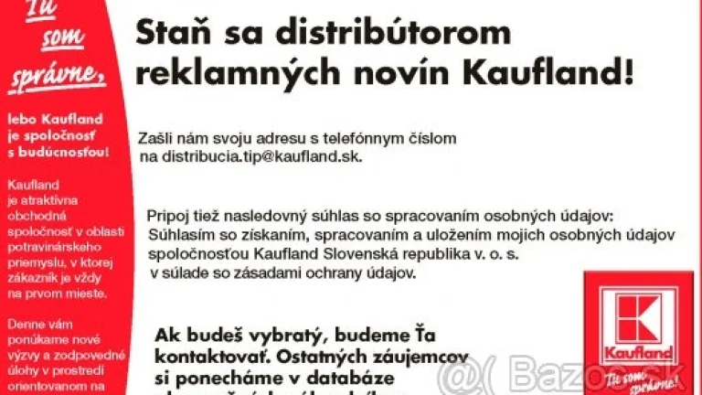 Distribútor reklamných novín Kaufland pre LIPT.MIKULÁŠ