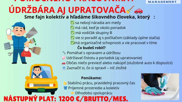 Pomocný pracovník- údržbár, upratovač
