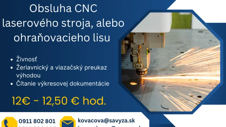 Obsluha CNC lase. stroja alebo ohraňovacieho lisu 12€-12.5€