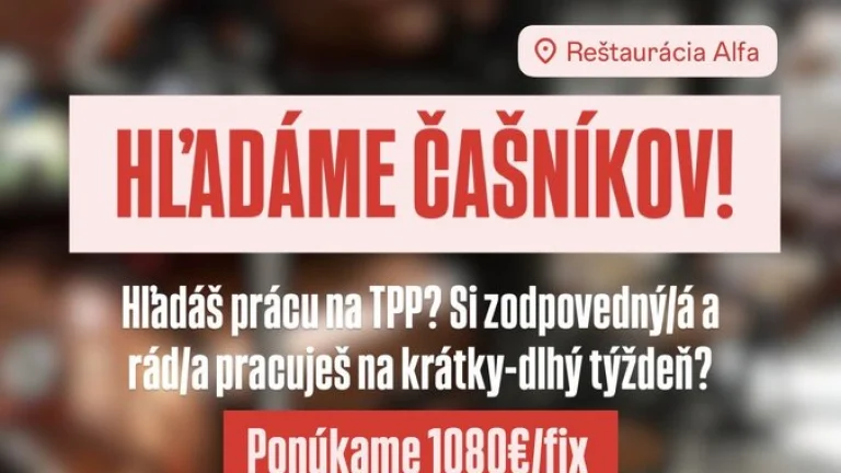 Hľadáme do reštaurácie ALFA čašníka/čku