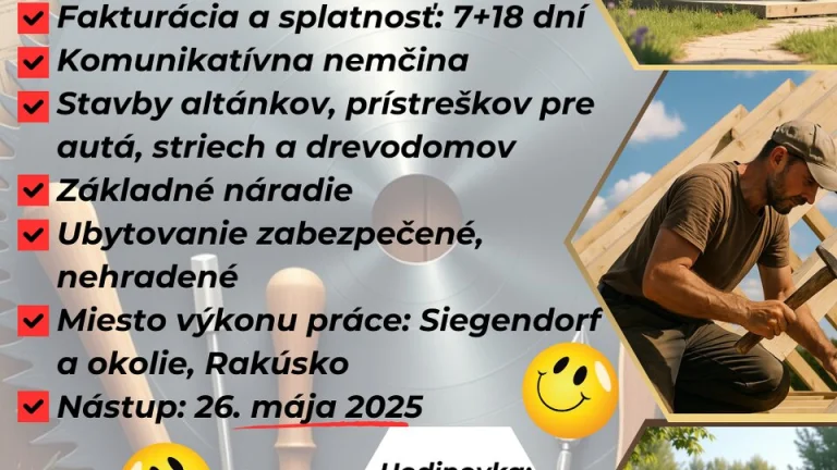 Hľadáme dvoch tesárov, práca vo východnom Rakúsku.