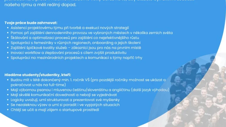 Junior Project Manager - Letná stáž (17. 6. – 12. 9.)