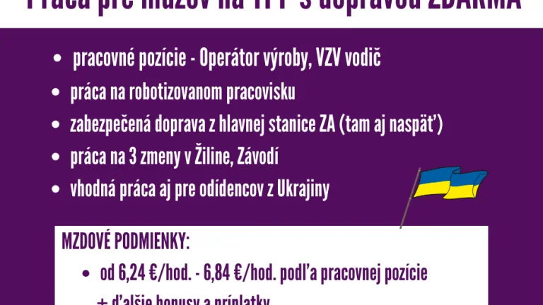 Operátor výroby v Žiline s dopravou zdarma - práca pre mužov