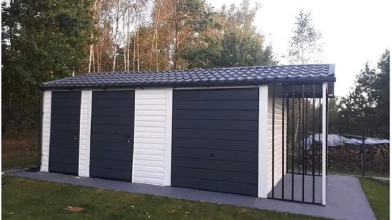 PLECHOVÁ GARÁŽ PRÉMIUM 5 x 4 + prístrešok na drevo