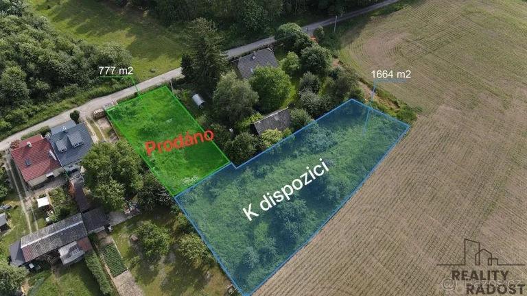 Prodej stavebního pozemku 1660m2, Grygov, okres Olomouc