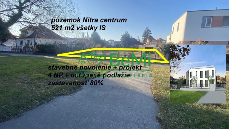 Nitra centrum pozemok 521 m2 všetky IS stavebné povolenie +