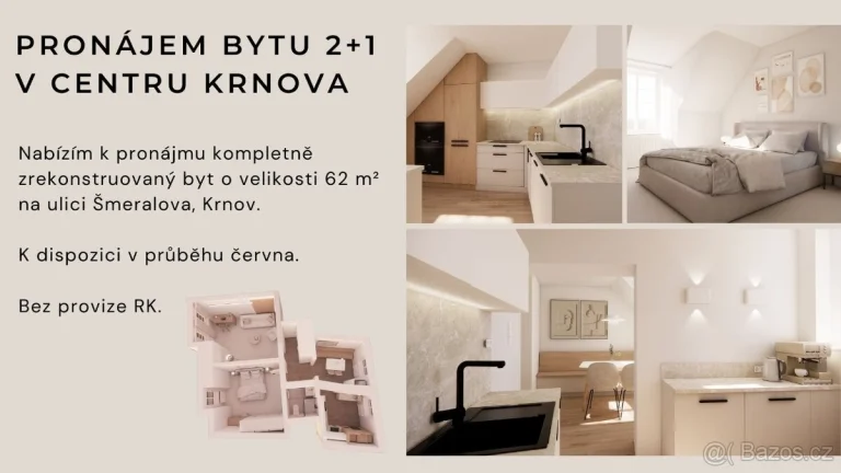 Pronájem zrekonstruovaného bytu 2+1 62 m2 v Krnově
