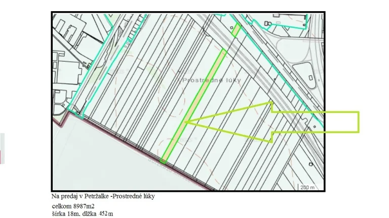 Na predaj orná pôda v Petržalke o rozlohe 8.987m2, šírka 18m