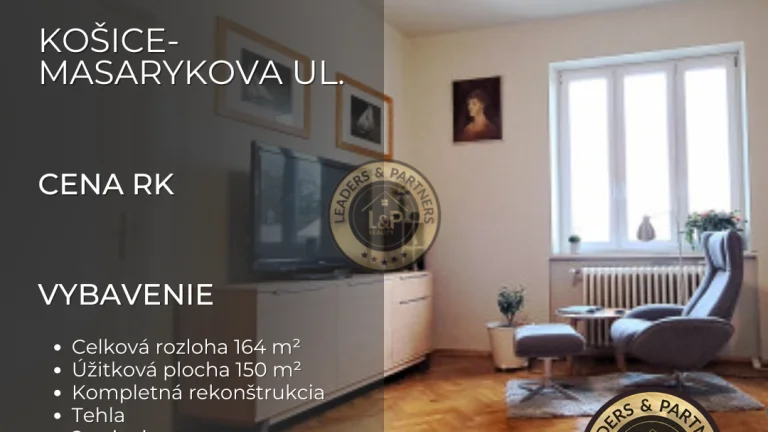Veľký 4 izbový tehlový byt v centre Košíc, Masarykova ul.