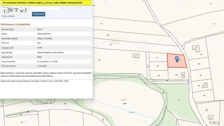 STAVEBNÍ POZEMEK - 1449 m2, kat. území Stěžov, obec Milín