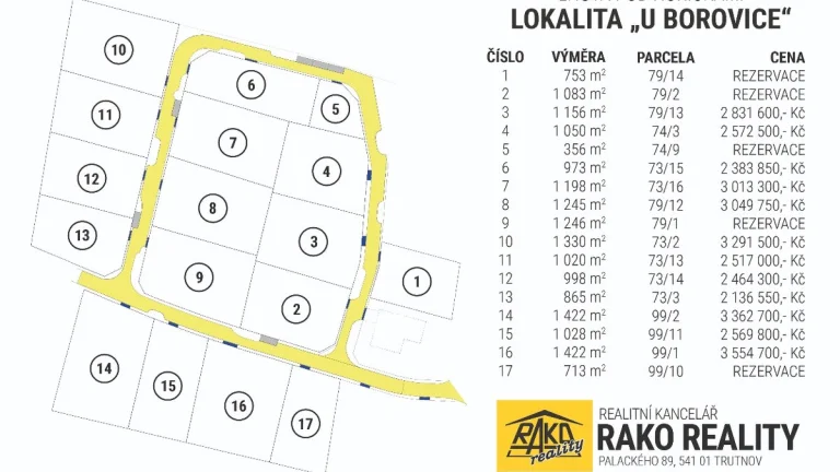 Prodej 17 stavebních pozemků ve Lhotě pod Hořičkami
