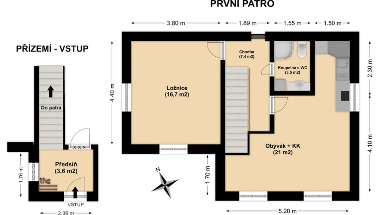 2+kk,65m2 v RD, P 9, 2NP, vyhrazené parkovací místo