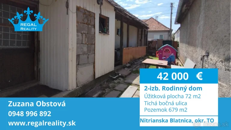 Výhradne: 2-izb. Dom, 679 m2, Nitrianska Blatnica