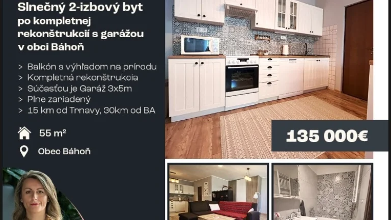 Krásny 2 izbový byt v obci Báhoň
