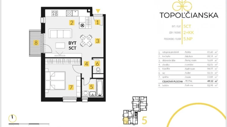 T O P O Ľ Č I A N S K A | 2i byt 49 m² + balkón |