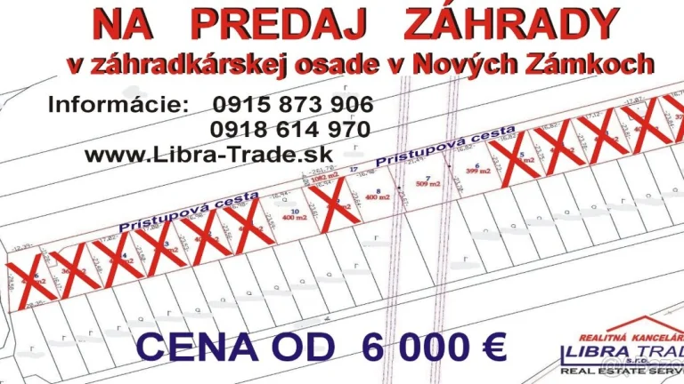 Na predaj záhrada o výmere 400m2 v Nových Zámkoch