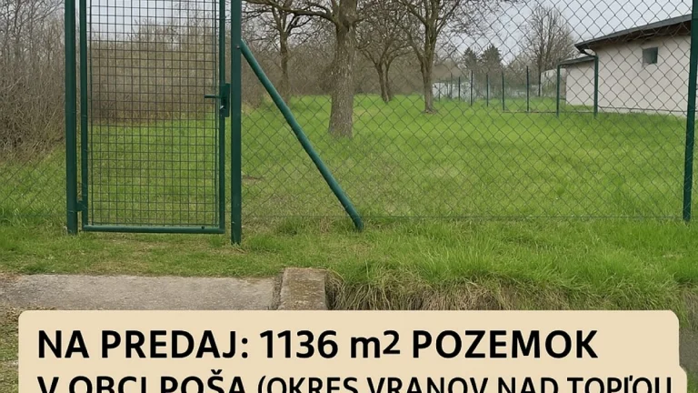 Pozemok na predaj – Poša, 1136 m², oplotený, IS