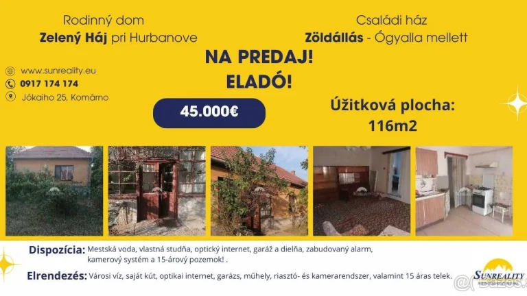 Rodinný dom na predaj v obci Zelený Háj pri Hurbanove 45.00