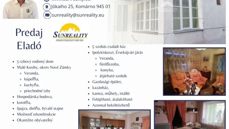 LEN U NÁS Predám 5 izbový rodinný dom - Malé Kosihy. Skve