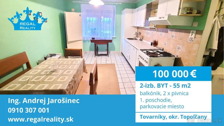 Veľký 2-IZB. BYT, Balkónik, 2 x pivnica, 55 m2, Tovarníky