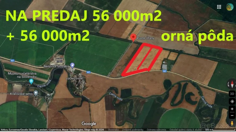 NA PREDAJ 56 000 + 56 000m2 pôda pri ceste Pusté Uľany