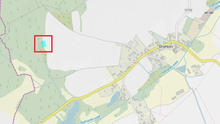 Prodej uceleného bloku pole – 1 701 m² – kú Drahkov