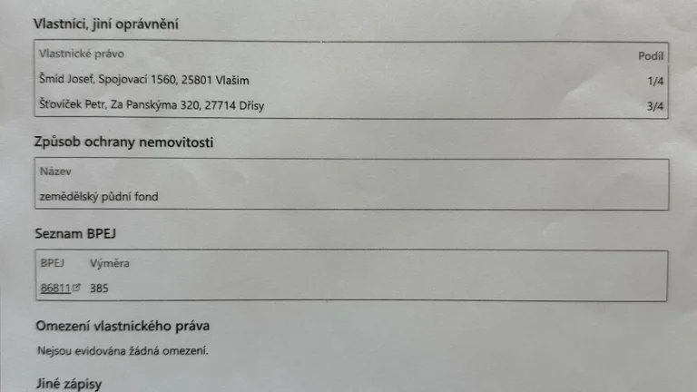 Prodej trvalého travního porostu 385 m² – Olešna u Načerad