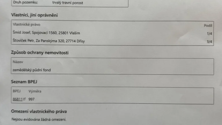 Prodej trvalého travního porostu 997 m² – Olešna u Načerad
