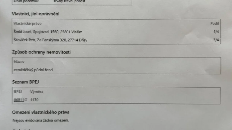 Prodej trvalého travního porostu 1 170 m² – Olešna u Načerad